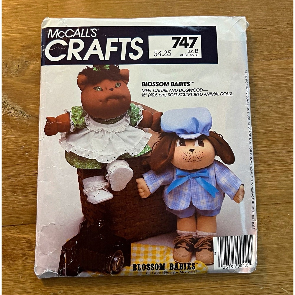 Vintage 1984 McCalls 747 Blossom Babies Cattail Dogwood Doll Sewing Pattern